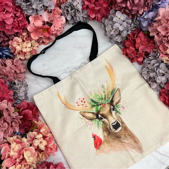 Eco-Friendly Folding Majestic Six Point Buck with Flowers Tote Bag - Picture 3 of 15